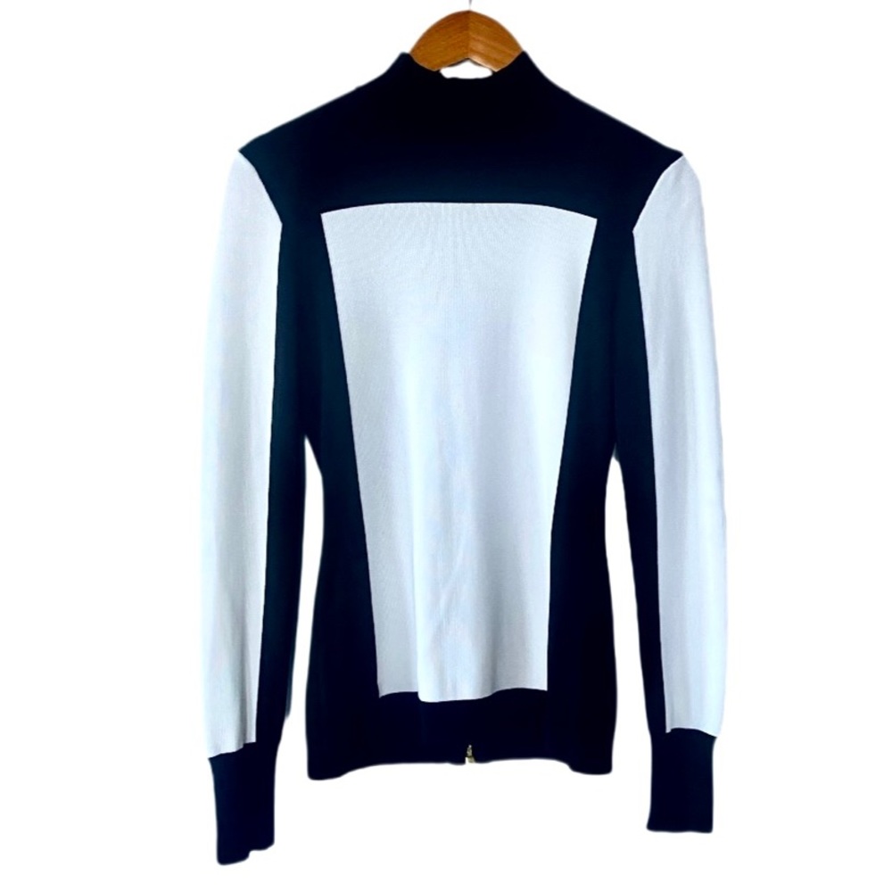 Balmain x H&M Black & White Colorblock Mock Neck Exposed Zipper Top Size 8